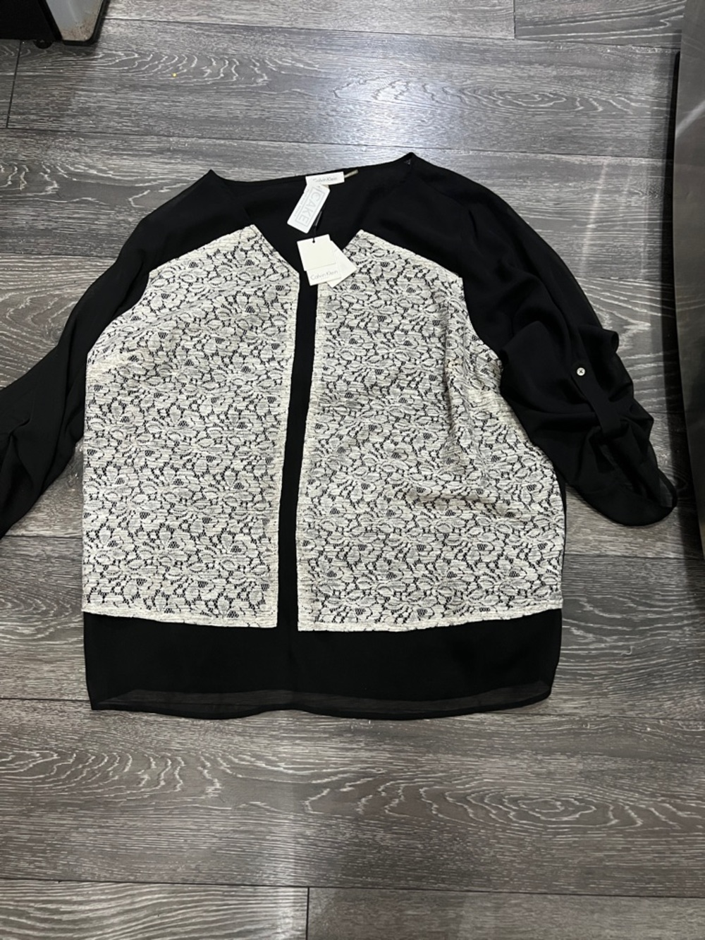 Calvin Klein Black Top with Ivory Lace Trim
